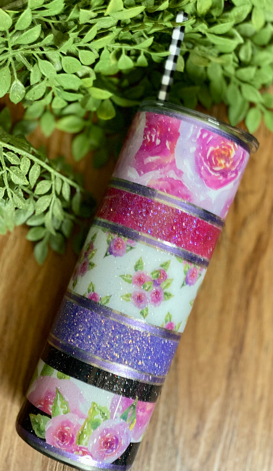 20 oz Skinny Tumbler- Florals-Pink and Purple