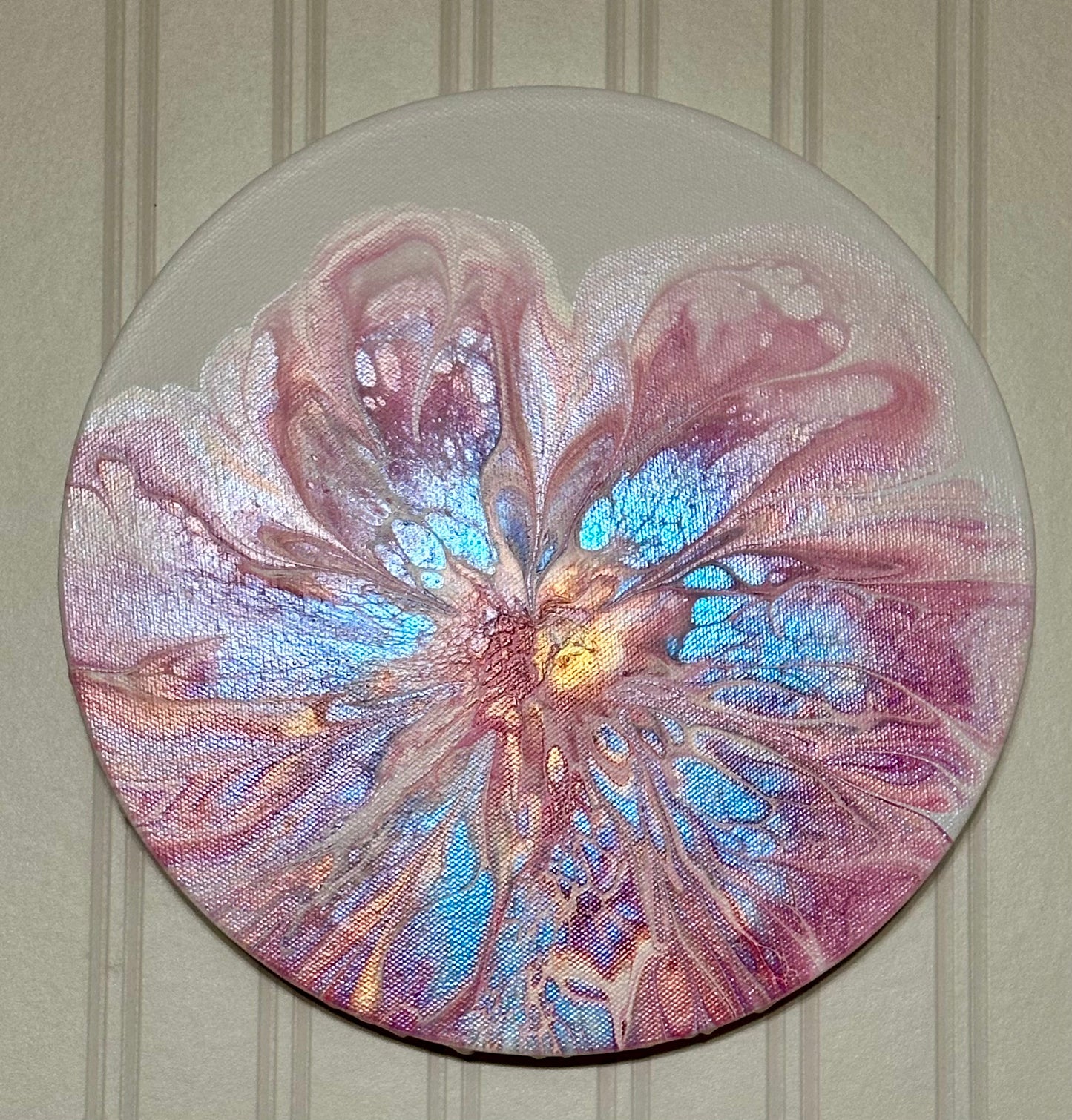 10 inch Round Canvas- Pink and Colorshift Blue