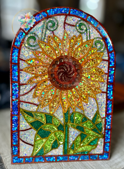 Sunflower Stained Glass Frame Art/Glitter Wood Cut Out